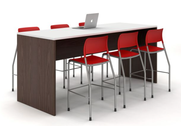 Calibrate Standing Height Table with Half Modesty Panel and Red Pierce Stools