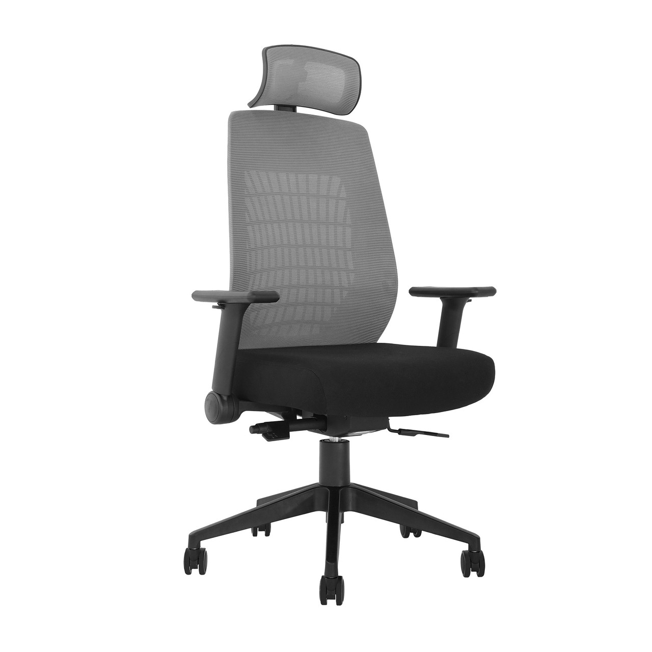 High Back Gray Mesh Task Chair w/Flip Arms, Adj. Headrest & Black Frame